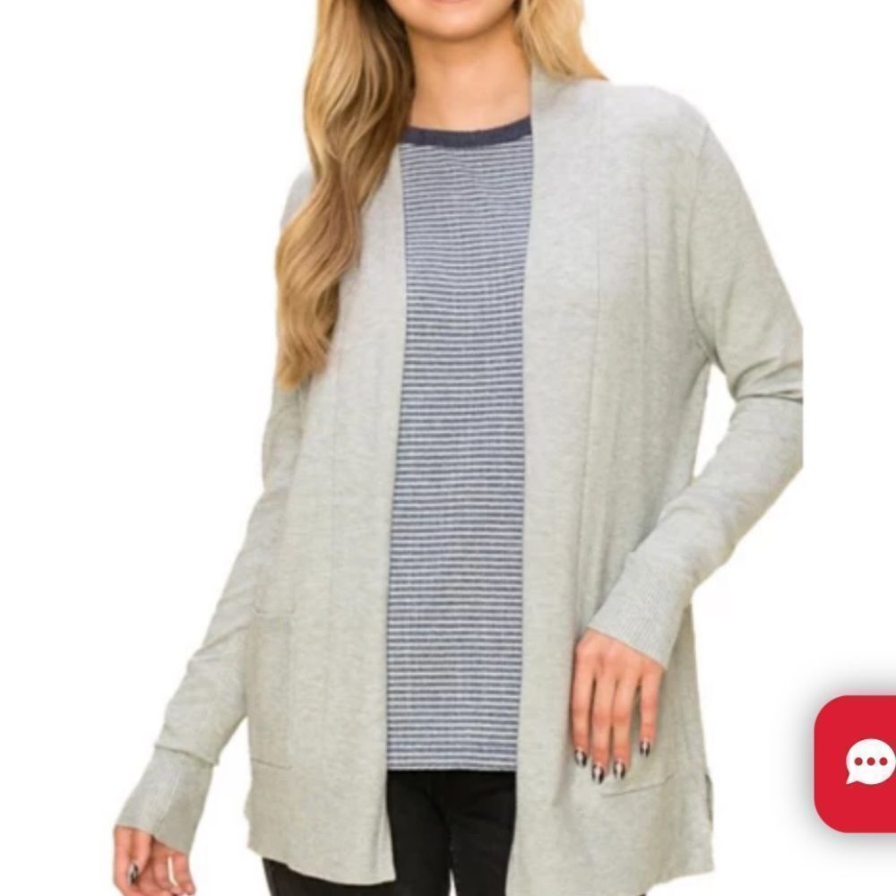 Staccato Womens Basic Side Slit Cardigan Grey/Cream Ombré S NWT